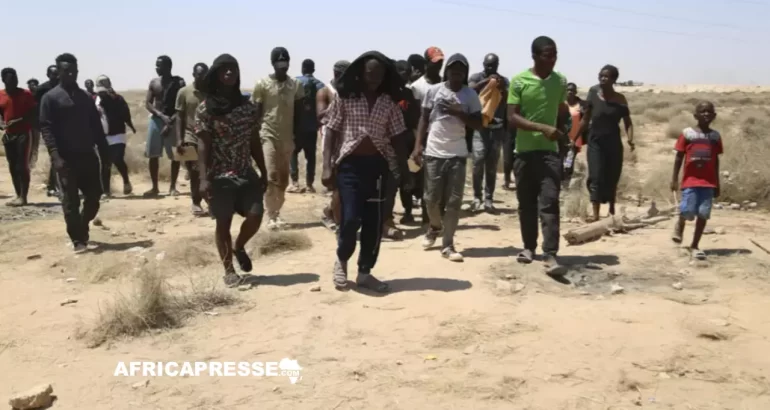 Des migrants originaires d'Afrique subsaharienne à la frontière tuniso-libyenne