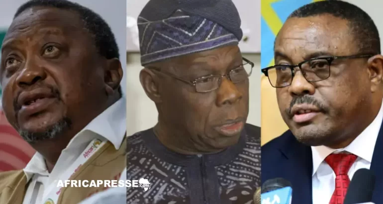 L'ancien président Uhuru Kenyatta, l'ancien président Olusegun Obasanjo et L'ancien Premier ministre éthiopien Hailemariam Desalegn