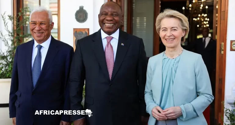 Cyril Ramaphosa, Antonio Costa et Ursula von der Leyen, le jour du 8e sommet UE-Afrique du Sud