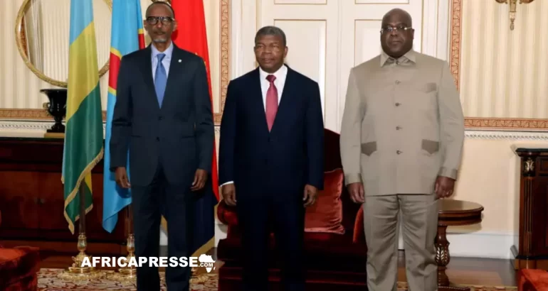 Paul Kagame, João Lourenço et Félix Tshisekedi