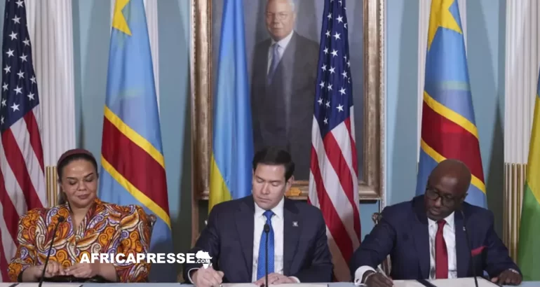 Kinshasa et Kigali reçoivent une version consolidée du projet d’accord de paix sur l’Est de la RDC Thérèse Kayikwanba Wagner, Marco Rubio et Olivier Nduhungirehe