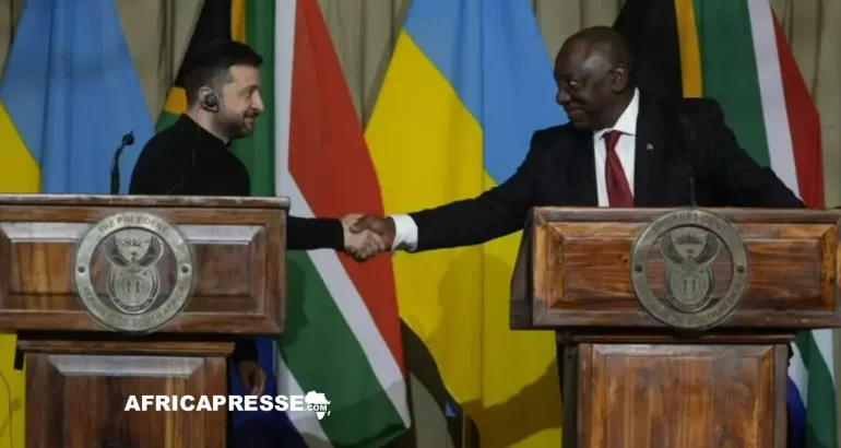 Volodymyr Zelensky et Sud-africain Cyril Ramaphosa