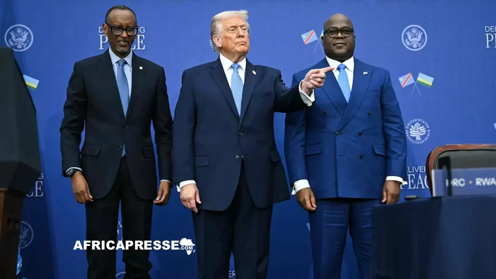 Le président américain Donald Trump entouré de ses homologues rwandais - Paul Kagame - et congolais - Félix Tshisekedi