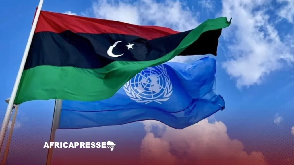 Drapeaux de la Libye et l'ONU
