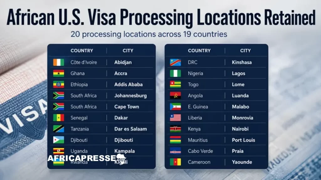Liste des 20 centres de traitement des visas américains en Afrique