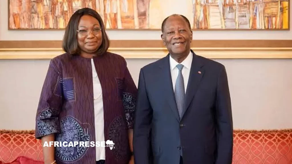 Le chef de l’État ivoirien, Alassane Ouattara et Aminata Touré, représentante du FMI